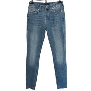 True Religion Jennie Curvy Mid Rise Super Skinny Jeans Distressed Hem Size 27